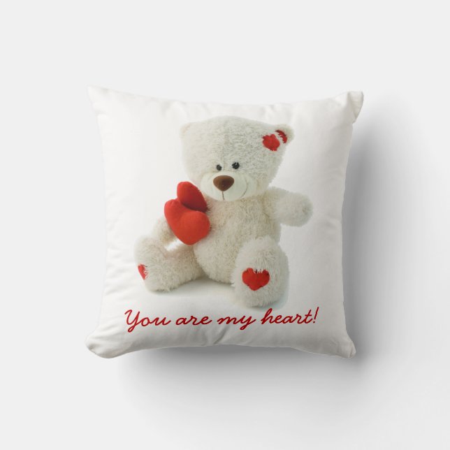 Niedlicher flaumiger weißer Teddy-Bär mit einem Kissen (Vorderseite)