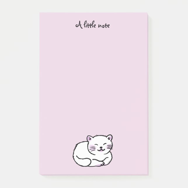 niedlicher flaumiger weißer u. rosa Katzen-Cartoon Post-it Klebezettel (Vorderseite)