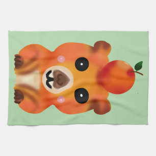 Niedlicher flauschiger Capybara mit Orange   Kawai Geschirrtuch