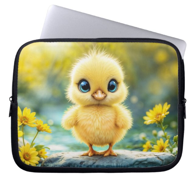 Niedlicher, flauschiger Küken mit großen Augen, st Laptopschutzhülle (Vorderseite)