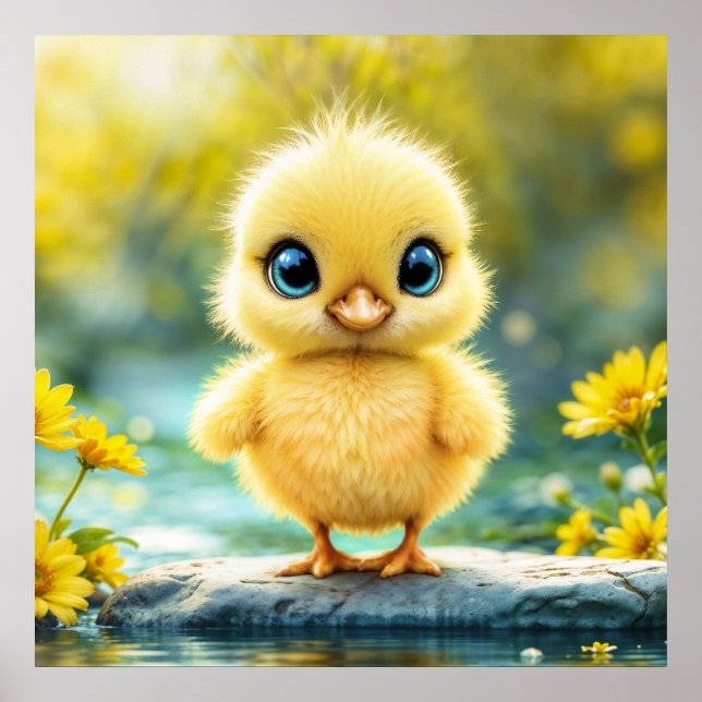 Niedlicher, flauschiger Küken mit großen Augen, st Poster (Vorne)