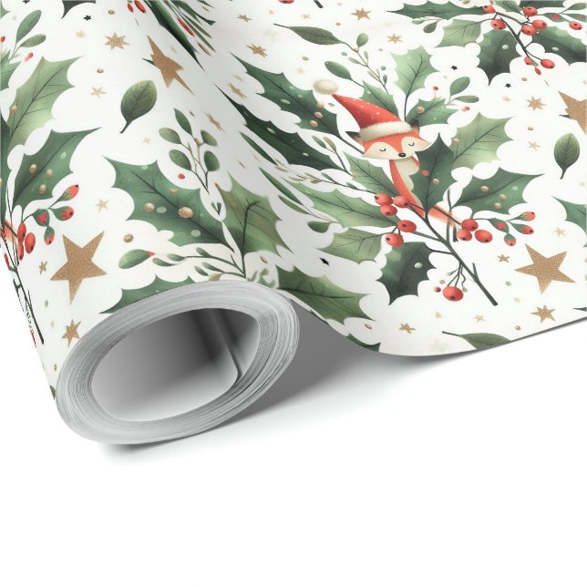 Niedlicher flauschiger Weihnachtskranz Geschenkpapier (Rolleneckpunkt)