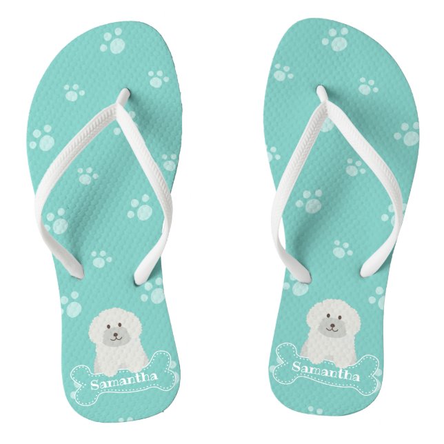 Niedlicher, flauschiger weißer Puppenhund Lover Mo Flip Flops (Fußbett)