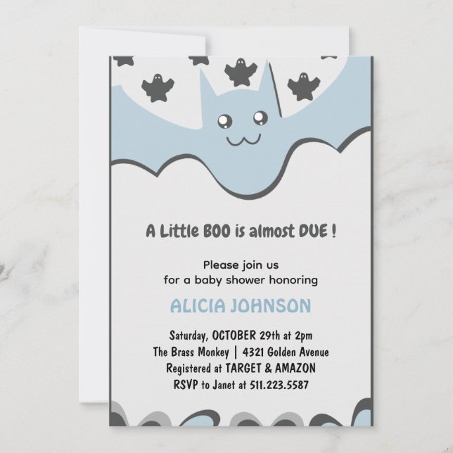 Niedlicher Fledermaus Boy Little Boe Halloween Bab Einladung (Vorderseite)
