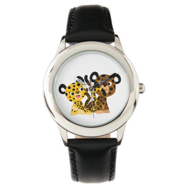 Niedlicher Flirt-Cartoon Jaguars Watch Armbanduhr (Vorderseite)