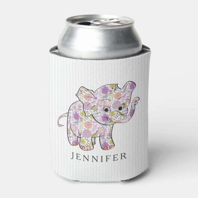 Niedlicher Floral Baby Elephant Dosenkühler (Kanne Vorderseite)