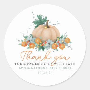Niedlicher Floral Pumpkin Fall Danke Baby Dusche Runder Aufkleber
