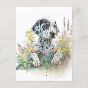 Niedlicher floraler Dalmatiner Welpenhund Postkarte