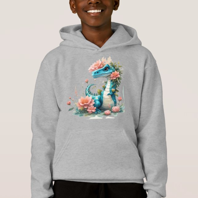 Niedlicher floraler Dinosaurier Hoodie (Vorderseite)