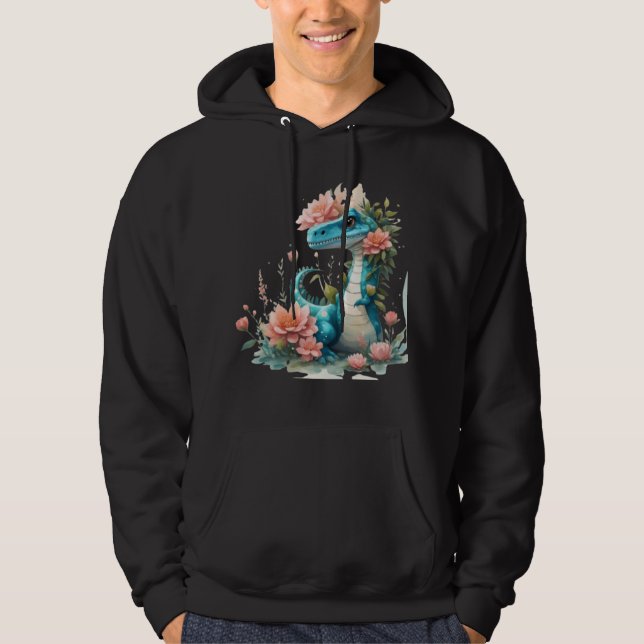 Niedlicher floraler Dinosaurier Hoodie (Vorderseite)
