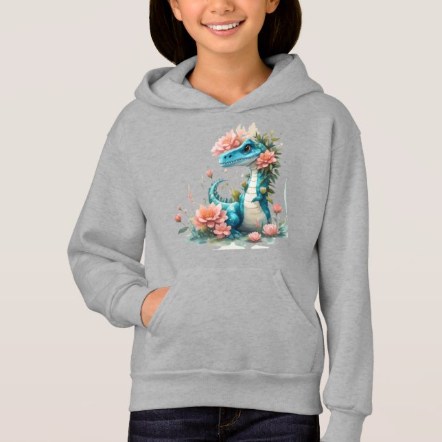 Niedlicher floraler Dinosaurier Hoodie (Vorderseite)