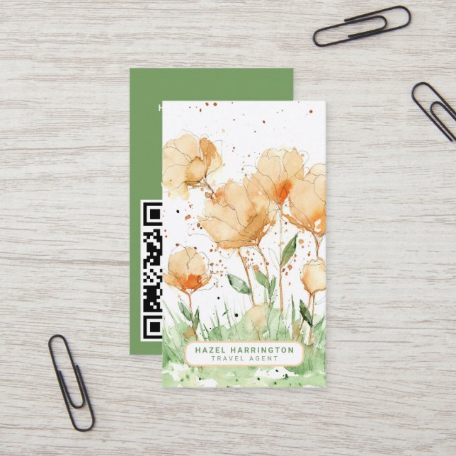 Niedlicher, floraler QR-Code Scannable Whimsical Visitenkarte (Vorderseite/Rückseite Beispiel)