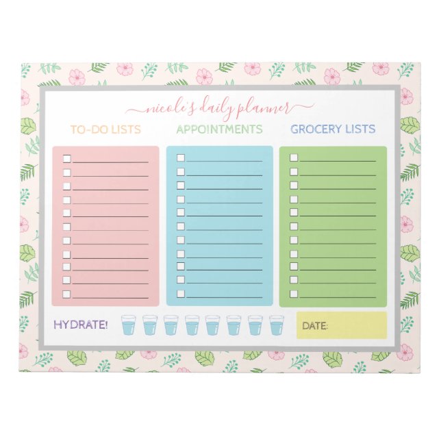 Niedlicher floraler Tagesplaner Notizblock (Vorderseite)