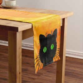 Niedlicher Flüchtige Blick-A-Boo-Schwarze Katze zu Kurzer Tischläufer