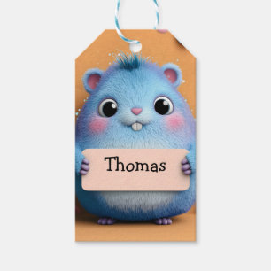 Niedlicher Fluffy Blue Hamster mit Namensschild Geschenkanhänger