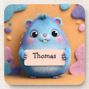 Niedlicher Fluffy Blue Hamster mit Namensschild Getränkeuntersetzer