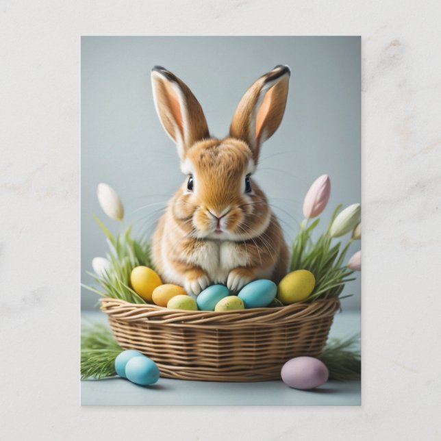 Niedlicher Fluffy festlicher Osterhase Postkarte (Vorderseite)