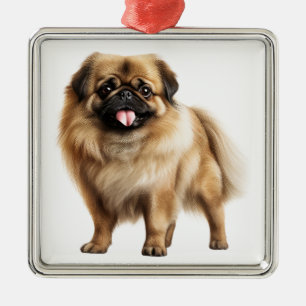 NIEDLICHER FLUFFY KLEINE PEKINGESE PUPPY HUND ORNAMENT AUS METALL