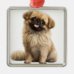NIEDLICHER FLUFFY KLEINE PEKINGESE PUPPY HUND ORNAMENT AUS METALL