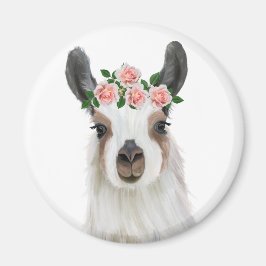 Niedlicher Fluffy Llama mit Rose Blume Kronleuchte Magnet