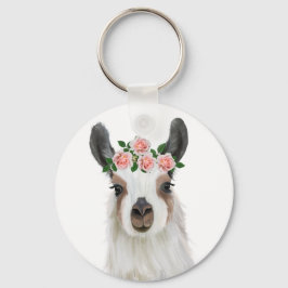 Niedlicher Fluffy Llama mit Rose Blume Kronleuchte Schlüsselanhänger