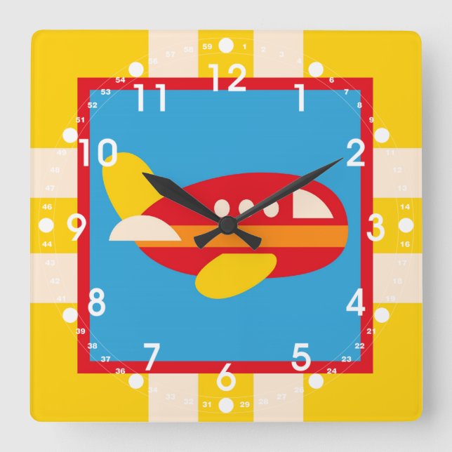 Niedlicher Flugzeugtransport Thema Kindergeschenke Quadratische Wanduhr (Vorderseite)