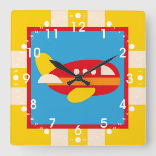 Niedlicher Flugzeugtransport Thema Kindergeschenke Quadratische Wanduhr