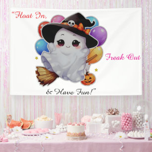 Niedlicher Flying Ghost on Broom mit Balloons & Pu Banner