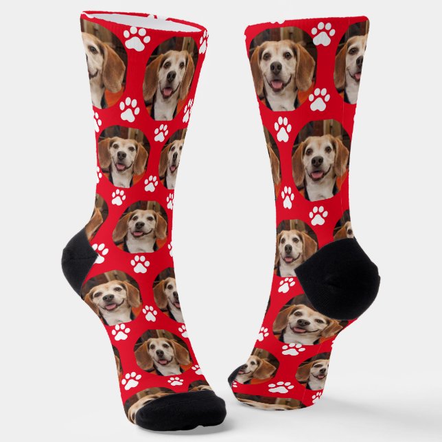 Niedlicher Foto für Haustiere, Rot- und Weißaufdru Socken (Gewinkelt)
