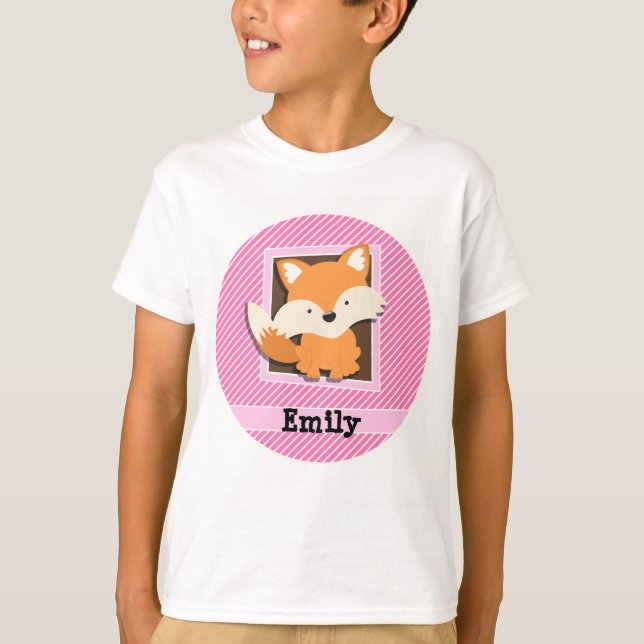 Niedlicher Fox auf rosa und weiße Streifen T-Shirt (Vorderseite)