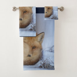 Niedlicher Fox hat das Foto im Winter aufgerissen Badhandtuch Set