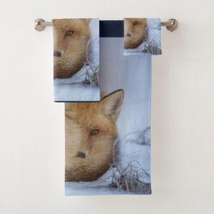 Niedlicher Fox hat das Foto im Winter aufgerissen Badhandtuch Set