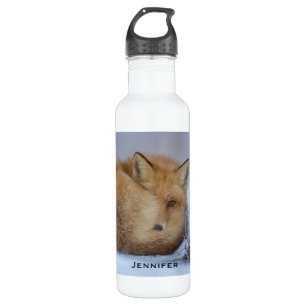 Niedlicher Fox hat das Foto im Winter aufgerissen Edelstahlflasche
