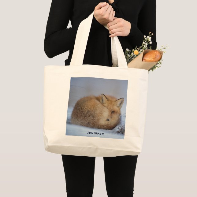 Niedlicher Fox hat das Foto im Winter aufgerissen Jumbo Stoffbeutel (Vorderseite (Produkt))