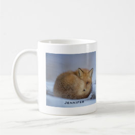 Niedlicher Fox hat das Foto im Winter aufgerissen Kaffeetasse