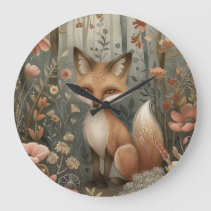 Niedlicher Fox im Wald Große Wanduhr