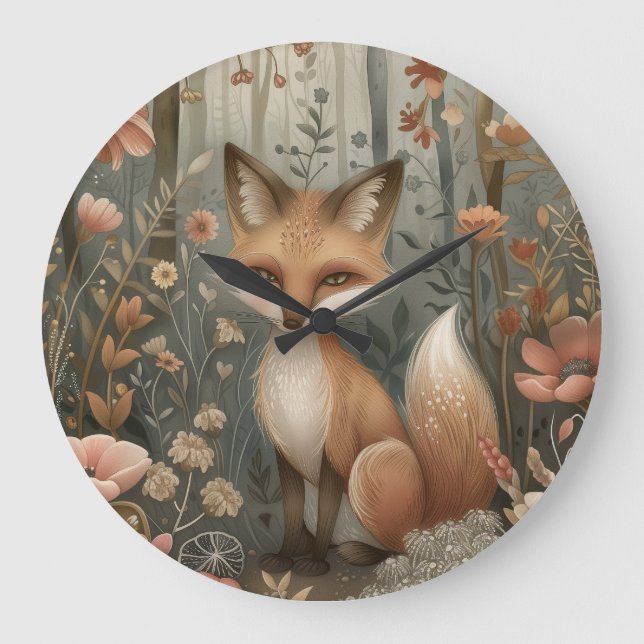 Niedlicher Fox im Wald Große Wanduhr (Vorderseite)