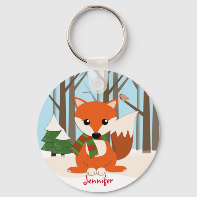 Niedlicher Fox in einem schneebedeckten Wald & ind Schlüsselanhänger (Vorderseite)