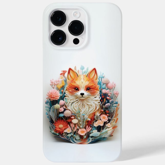 Niedlicher Fox mit Blume 3D Paper Cutout Case-Mate iPhone 14 Pro Max Hülle (Rückseite)