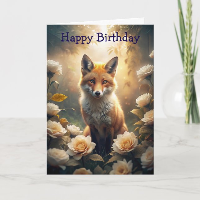 Niedlicher Fox mit Blume Geburtskarte Karte (Vorderseite)
