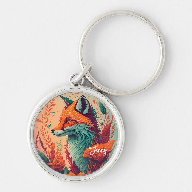 Niedlicher Fox mit Blume - Jenny Schlüsselanhänger (Vorne)