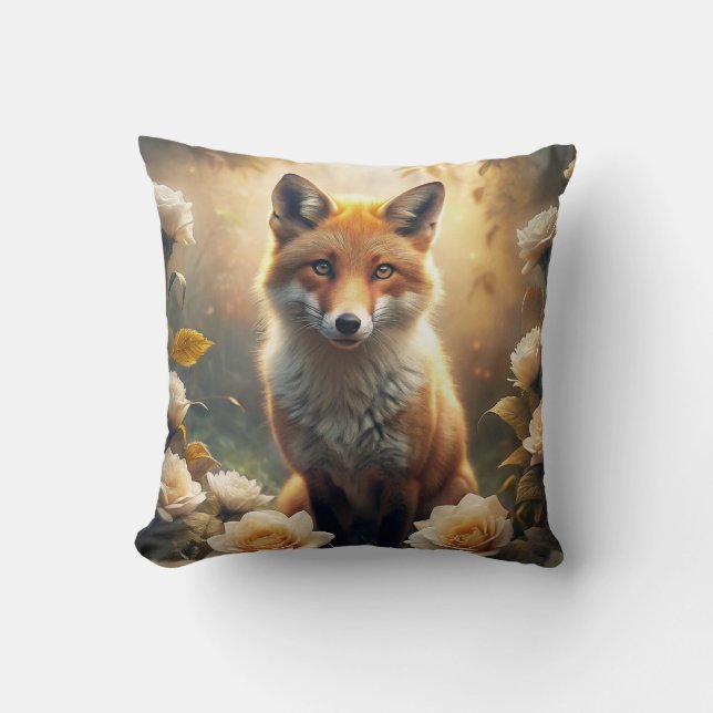 Niedlicher Fox mit Blume Kissen (Vorderseite)