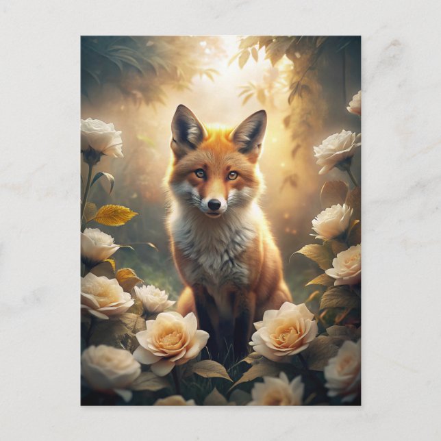 Niedlicher Fox mit Blume Postkarte (Vorderseite)