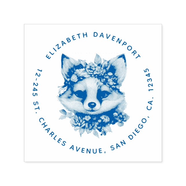 Niedlicher Fox mit Blumenkronenbildungsanschrift Permastempel (Design)