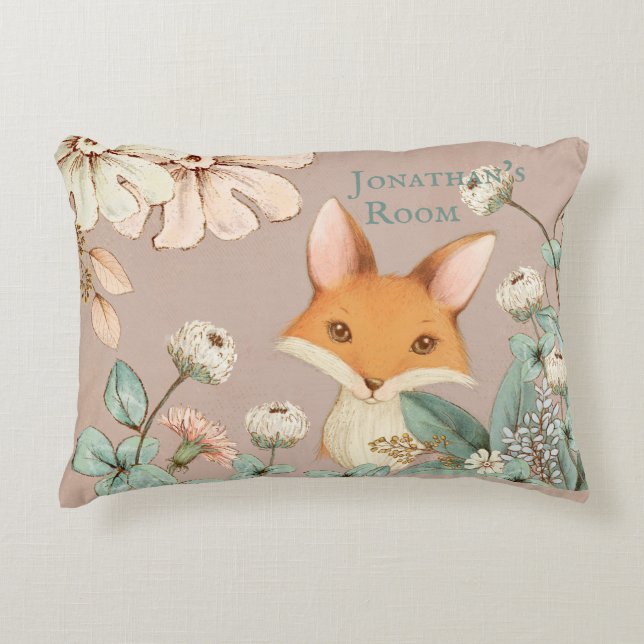 Niedlicher Fox mit Blumenschrift-Kinderzimmer Dekokissen (Vorderseite)