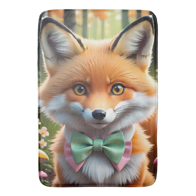 Niedlicher Fox mit einem grünen und rosa Bug Badematte (Vorderseite Vertikal)