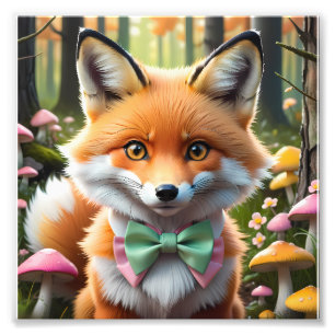 Niedlicher Fox mit einem grünen und rosa Bug Fotodruck