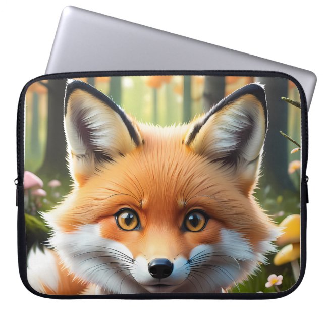 Niedlicher Fox mit einem grünen und rosa Bug Laptopschutzhülle (Vorderseite)