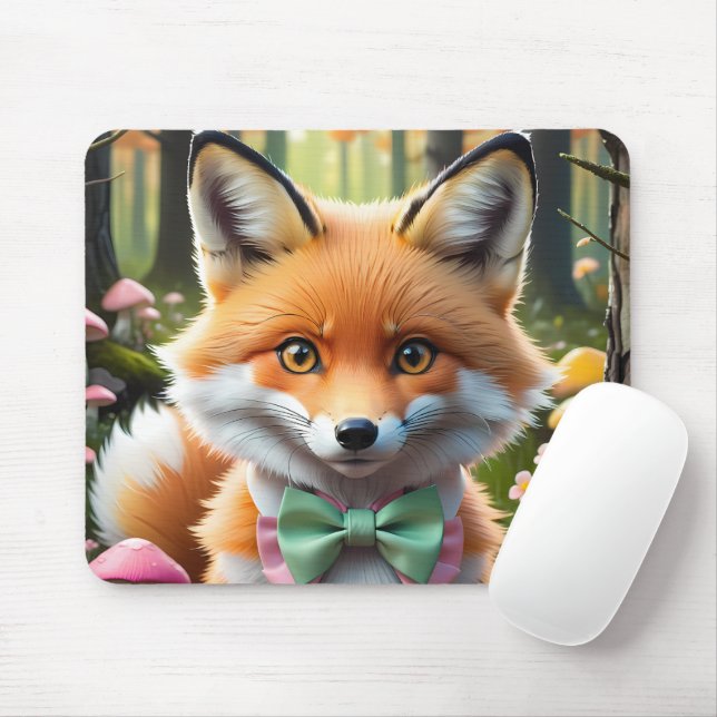 Niedlicher Fox mit einem grünen und rosa Bug Mousepad (Mit Mouse)