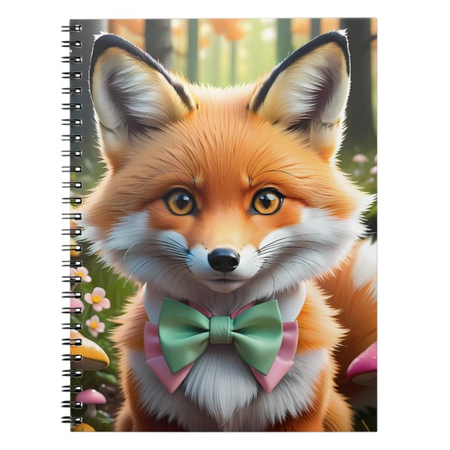 Niedlicher Fox mit einem grünen und rosa Bug Notizblock (Vorderseite)
